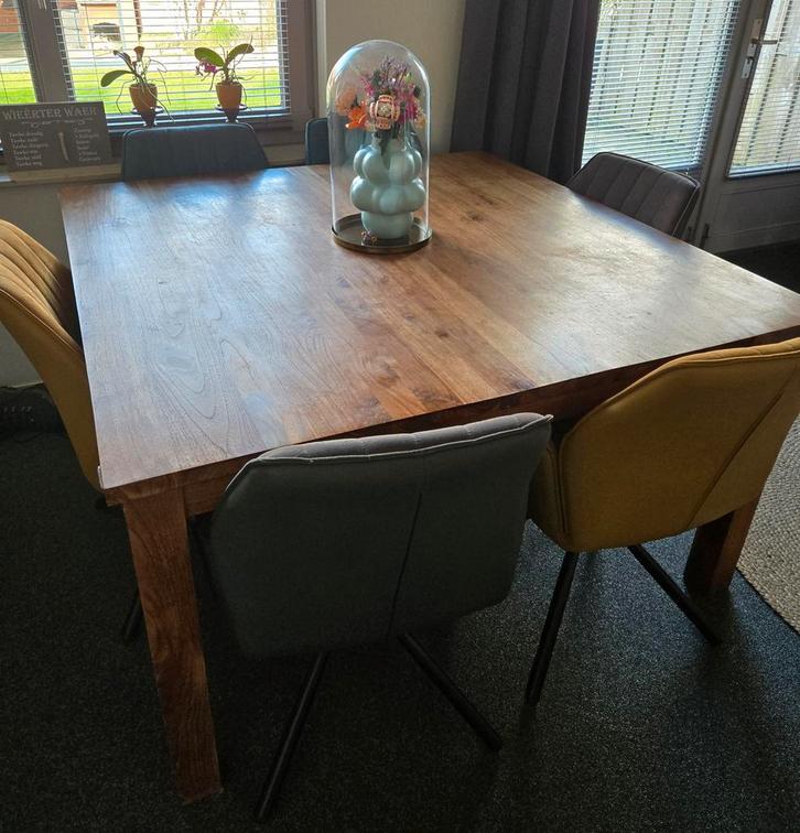 Teakhouten vierkante eettafel, Huis en Inrichting, Tafels | Eettafels, Gebruikt, 100 tot 150 cm, 100 tot 150 cm, Vijf personen of meer