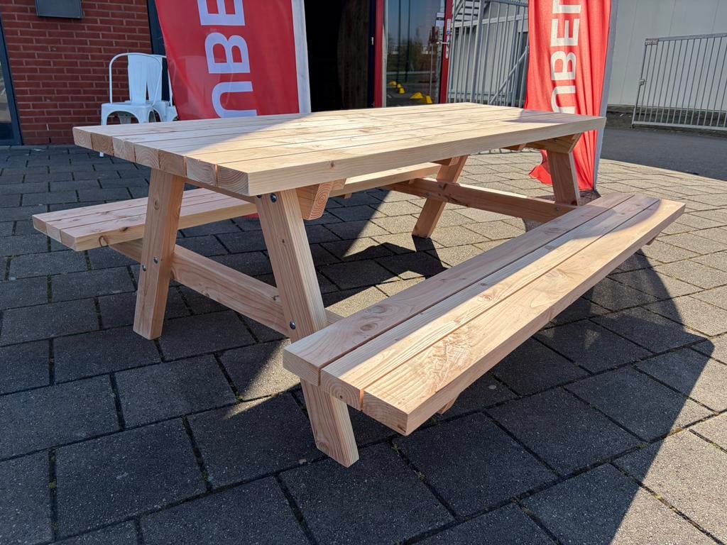 Massief houten Douglas picknicktafel 200cm 180cm tuintafel, Ophalen, Nieuw, Rechthoekig, Hout