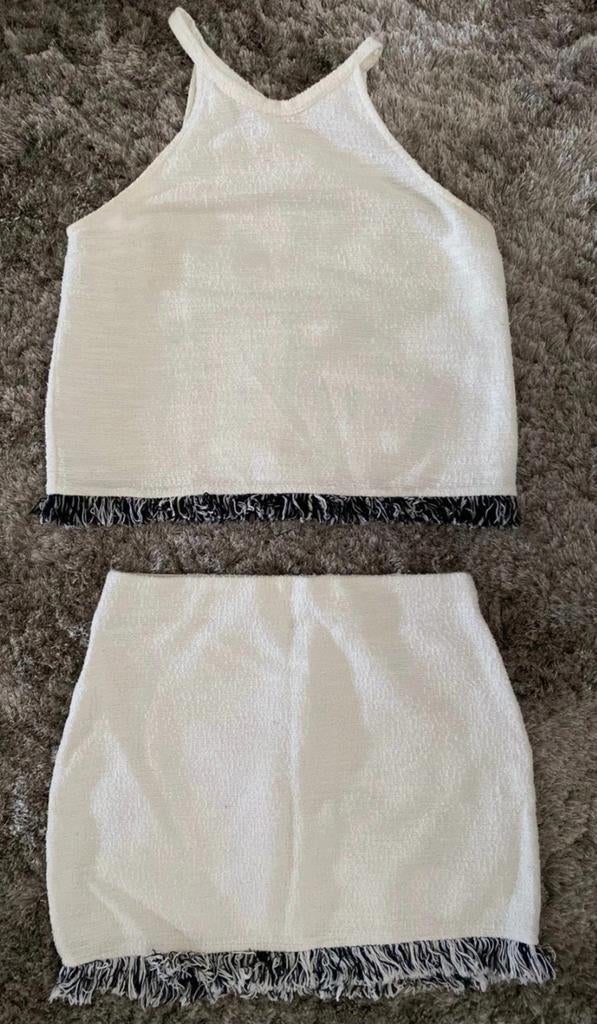 Zara tweed setje wit met franjes - Maat S, Kleding | Dames, Tops, Ophalen of Verzenden, Zo goed als nieuw, Wit, Zara