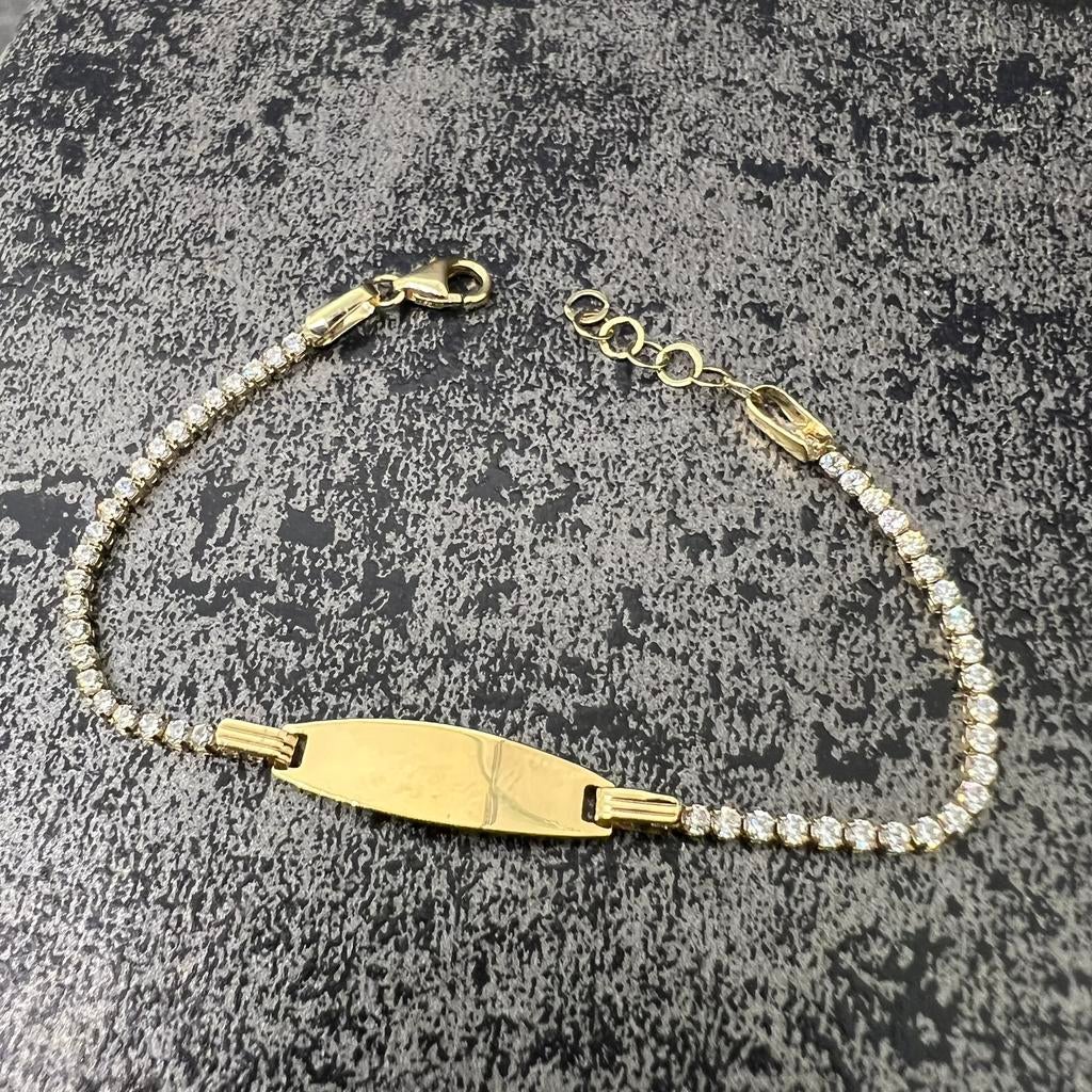 14 karaat gouden baby armband tennisschakel, Sieraden, Tassen en Uiterlijk, Armbanden, Ophalen of Verzenden, Nieuw, Goud