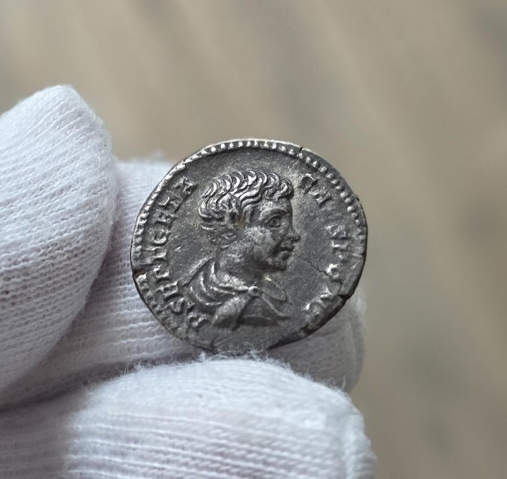 Zilveren romeinse munt Denarius Geta, Ophalen of Verzenden, Overige landen, Losse munt, Zilver