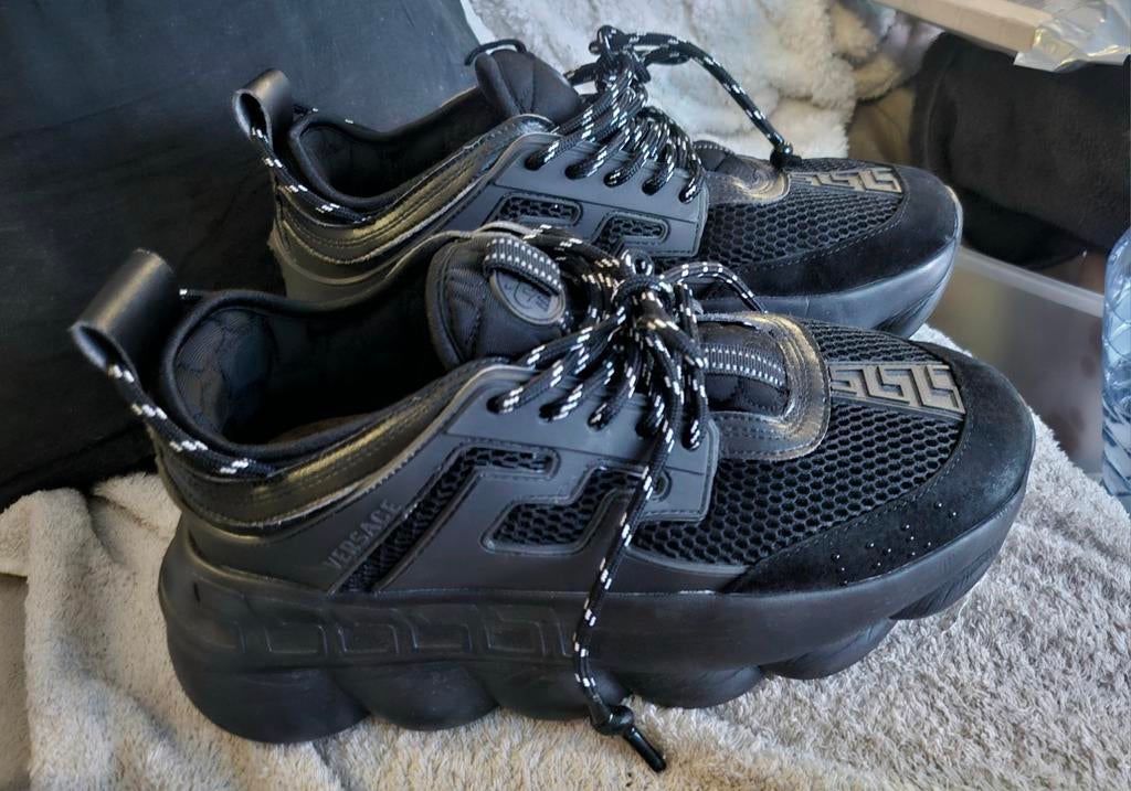 Versace Chain Reaction sneaker "Triple Black" maat 43 No Box, Zwart, Ophalen of Verzenden, Sneakers of Gympen, Gedragen