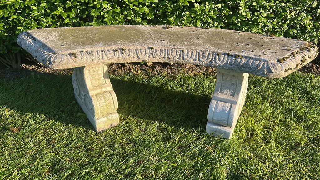 Decoratief oud stenen bankje voor tuin of terras, Ophalen, Gebruikt, Overige materialen