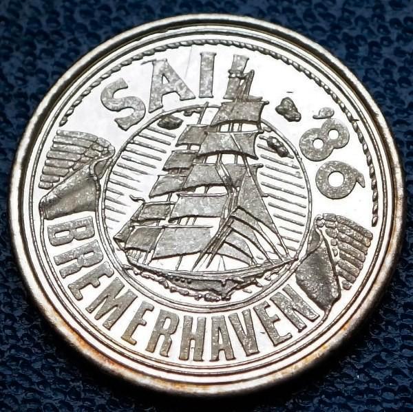 Gedenkpenning Sail 86 Bremerhaven met Georg Fock, Postzegels en Munten, Penningen en Medailles, Zilver, Buitenland, Ophalen