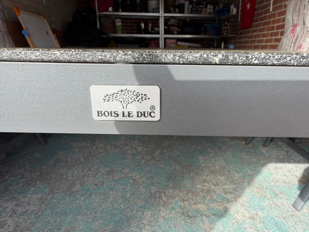 Stevige tuintafel met 6 stoelen - Bois Le Duc, Tuin en Terras, Ophalen, Gebruikt, Rechthoekig, Metaal