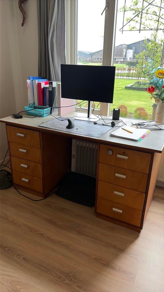 Nostalgisch bureau van hout, Huis en Inrichting, Ophalen, Gebruikt, 70 cm, Demontabel