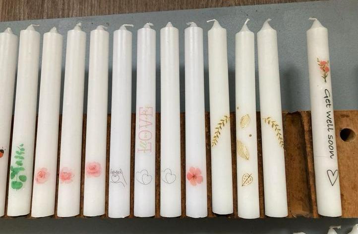 Handgedecoreerde kaarsen en stompkaarsen - uniek cadeau, Huis en Inrichting, Woonaccessoires | Kandelaars en Kaarsen, Nieuw, Kaars
