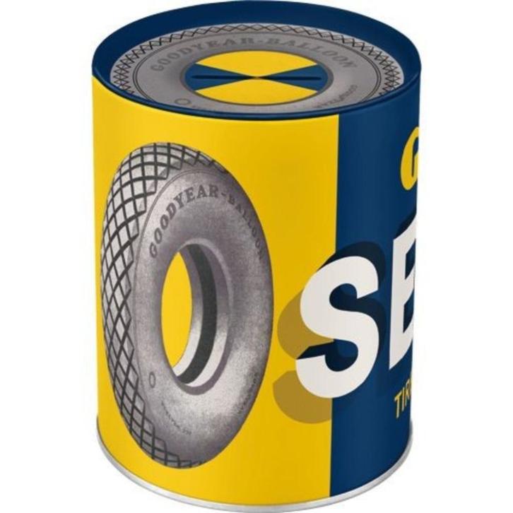 Goodyear Tires logo banden reclame spaarpot van metaal deco, Verzamelen, Automerken, Motoren en Formule 1, Gebruikt, Auto's, Ophalen of Verzenden