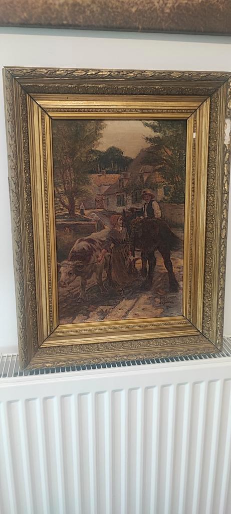 Landelijk olieverfschilderij - 1918, Antiek en Kunst, Kunst | Schilderijen | Klassiek, Ophalen of Verzenden
