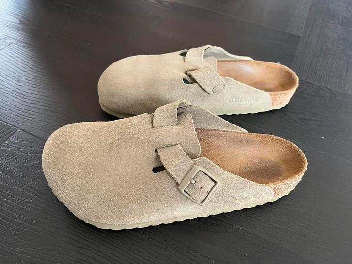 Birkenstock Boston Suède Khaki Maat 42 - ALS NIEUW, Kleding | Heren, Schoenen, Zo goed als nieuw, Overige typen, Overige kleuren