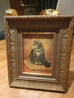 Antiek katten schilderij. Olieverf op paneel, Antiek en Kunst, Ophalen of Verzenden