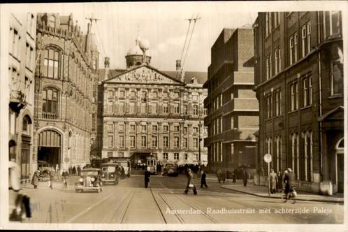 Amsterdam - Raadhuisstraat paleis - Tram, Verzamelen, Ansichtkaarten | Nederland, Ongelopen, Noord-Holland, 1940 tot 1960, Ophalen of Verzenden