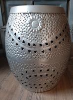Zilverkleurige metalen opbergton/ bijzettafel, Minder dan 55 cm, Metaal of Aluminium, Rond, Ophalen of Verzenden
