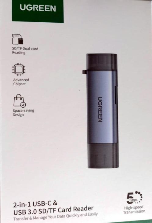 UGREEN USB 3.0 en USB C kaartlezer USB 2-in-1 TF en SD, Computers en Software, Geheugenkaartlezers, Nieuw, Verzenden