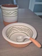 Aardewerk wijnkoeler en schaal met lepel, Gebruikt, Ophalen of Verzenden, Schaal of Schalen, Overige stijlen