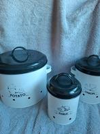 Opbergpotten aardappels uien en knoflook wit/grijs, Ophalen of Verzenden, Zo goed als nieuw, Rvs