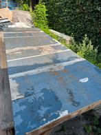 Lange werktafel van 3 m. Gebruikt als oppot tafel in kas., Ophalen of Verzenden, Gebruikt, Rond, Hout