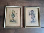 2 oude originele lijstjes met prents Bonnie Hummeltjes, Minder dan 50 cm, Gebruikt, Ophalen of Verzenden, Schilderij