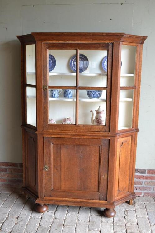 Prachtige antieke eiken houten porseleinkast, servieskast., Antiek en Kunst, Antiek | Meubels | Kasten, Verzenden