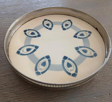 Vintage Tegelplateau met Zilveren Rand beschikbaar voor biedingen