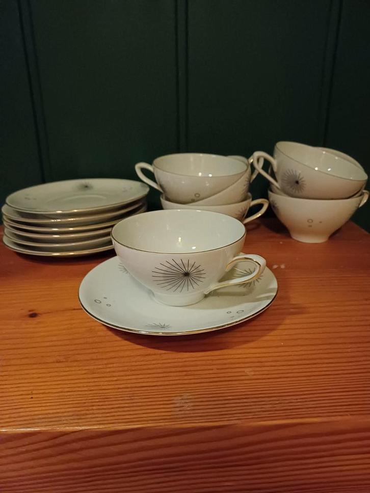 7x GH Batavia Porselein Kop en Schotel zonnenstraal motief, Huis en Inrichting, Keuken | Servies, Zo goed als nieuw, Kop(pen) en/of Schotel(s)