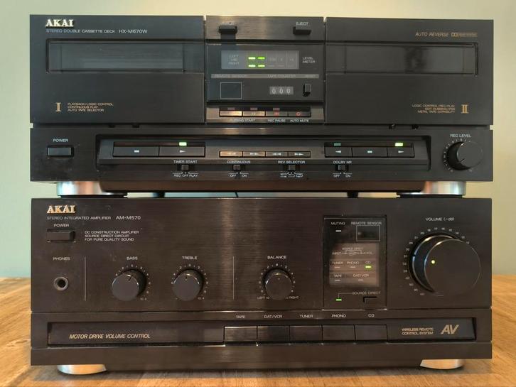 Akai AM-M570 versterker met HX-M670W dubbele cassettedeck, Audio, Tv en Foto, Stereo-sets, Zo goed als nieuw, Cassettedeck, Cd-speler