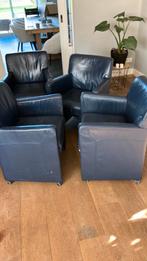 Gratis af te halen: 4 blauwe leren eetkamer fauteuils, Huis en Inrichting, Fauteuils, Ophalen, Gebruikt, 50 tot 75 cm, Leer
