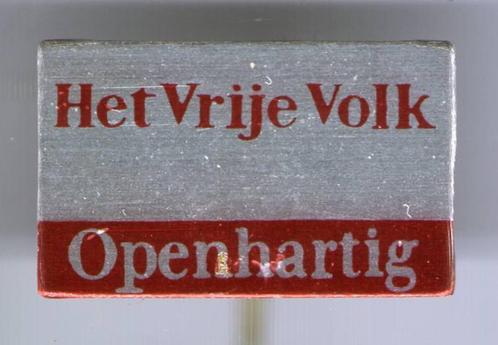 Het Vrije volk openhartig blik kranten speldje ( W_042 ), Verzamelen, Speldjes, Pins en Buttons, Zo goed als nieuw, Speldje of Pin