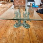 Glazen salontafel met bronzen paarden, Ophalen, 100 tot 150 cm, 50 tot 100 cm, Zo goed als nieuw