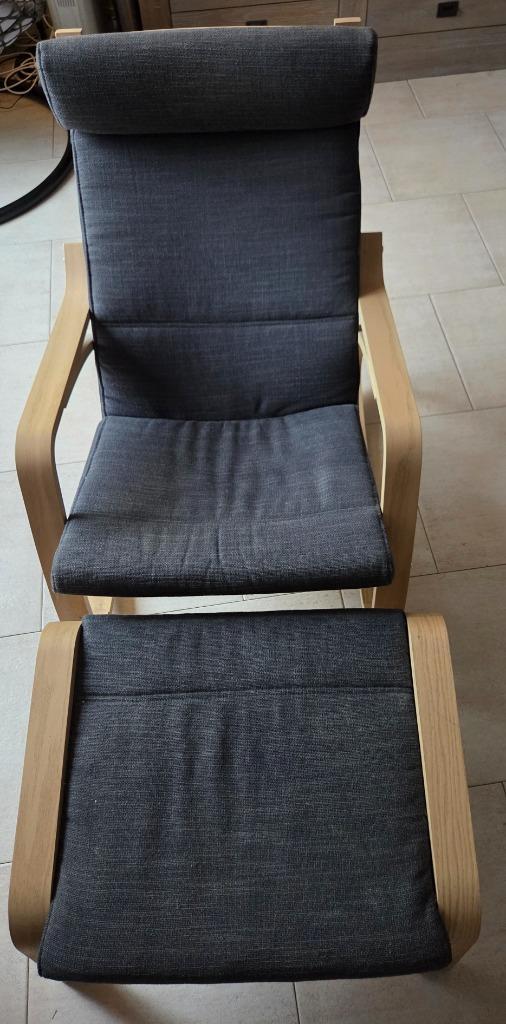 POÄNG schommelstoel met voetbank 2x, Huis en Inrichting, Fauteuils, Zo goed als nieuw, Hout, 50 tot 75 cm, 75 tot 100 cm, Ophalen