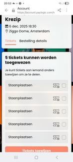 5 tickets krezip 6 dec ziggo dome, Twee personen, December