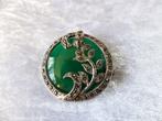 Mooie Ronde Zilveren Broche - Groen met Markasietjes, Verzenden, Zilver, Broche, Met edelsteen