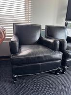 Twee paar Franse Zwarte Lederen fauteuils, Huis en Inrichting, Fauteuils, Gebruikt, Ophalen of Verzenden, 75 tot 100 cm, Leer