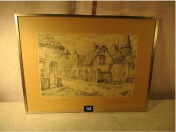 Prachtige Tekening 'Oudste Huisje in Ekeren' - gesigneerd beschikbaar voor biedingen