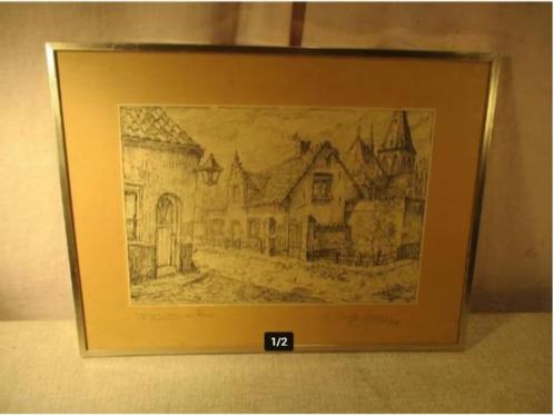 Prachtige Tekening 'Oudste Huisje in Ekeren' - gesigneerd, Antiek en Kunst, Kunst | Tekeningen en Foto's, Ophalen of Verzenden
