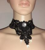 choker kant met witte diamant en opaliet, Overige materialen, Verzenden, Zwart, Met hanger