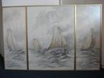 Triptiek van schepen op woelige zee      Jan Gooselink, Antiek en Kunst, Kunst | Schilderijen | Klassiek, Ophalen of Verzenden