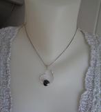 zilveren ketting met hart hanger [906], Met strass, Verzenden, Zo goed als nieuw, Zilver