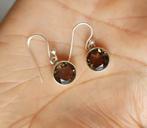 925 zilveren oorbellen met natuurlijke rookkwarts steen, Sieraden, Tassen en Uiterlijk, Oorbellen, O.T., Hangers, Bruin, Nieuw