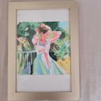 Schilderij mooie vrouw in bloementuin, Ophalen of Verzenden