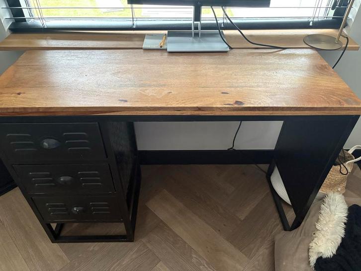 Loods 5 Bureau met 3 Lades mangohout, Huis en Inrichting, Bureaus, Gebruikt, Bureau, Ophalen
