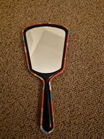 RETRO HANDSPIEGEL MET BLOEMMOTIEF., Ophalen of Verzenden, Rechthoekig, Minder dan 50 cm, Minder dan 100 cm