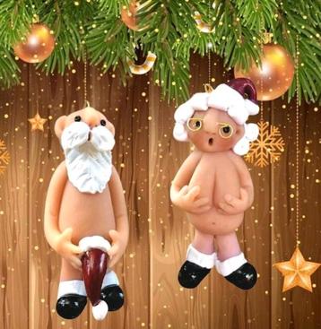 Twee ondeugende opa en oma kerstboom hangers beschikbaar voor biedingen