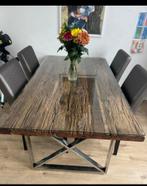 Onbehandeld teak hout tafelset eettafel, Huis en Inrichting, Tafels | Eettafels, Ophalen, 50 tot 100 cm, Zo goed als nieuw, Vijf personen of meer