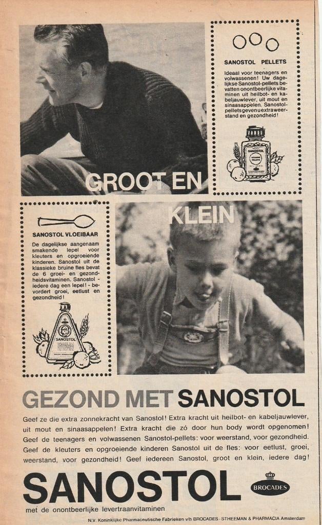Retro reclame 1964 Sanostol levertraan zonnekracht jongetje, Verzenden, Overige typen