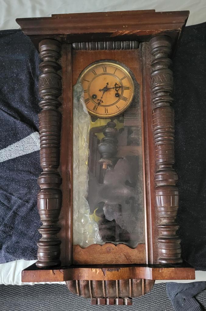 antieke duitse wandklok houtsnijwerk regulateur met slinger, Antiek en Kunst, Antiek | Klokken, Ophalen of Verzenden