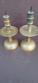 Antieke Koperen Kandelaars - Set van Twee 35cm hoog, Ophalen of Verzenden, Koper of Brons