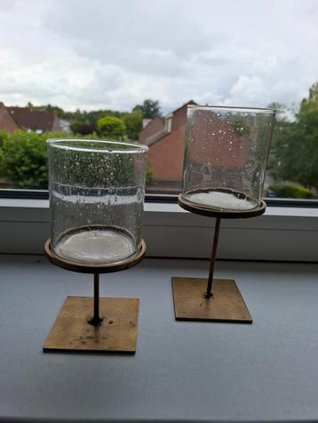 2 mooie sobere kandelaren/ windlicht messing beschikbaar voor biedingen