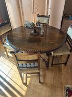 Antieke tafel en 4 stoelen, Huis en Inrichting, Complete eetkamers, Ophalen, Gebruikt, 4 tot 6 stoelen