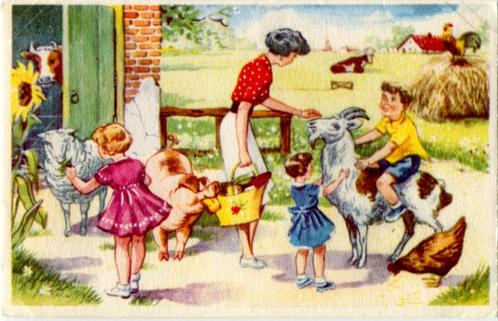 HM1 Illustrator WIE? Op de Boerderij - Kinderen, Verzamelen, Ansichtkaarten | Themakaarten, 1940 tot 1960, Kinderen, Verzenden